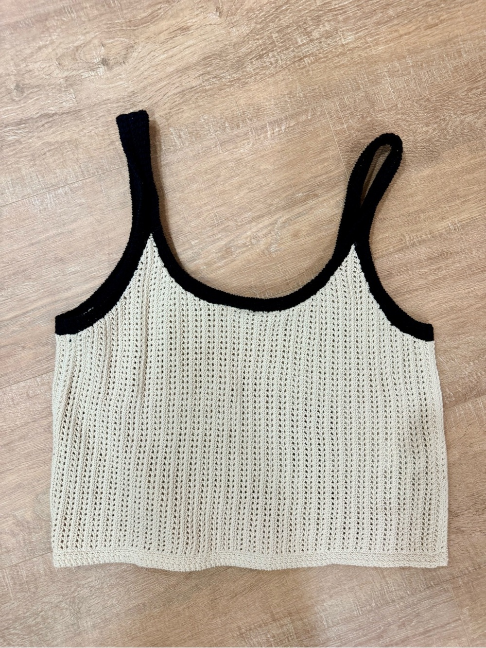 Madewell Cream Knit Crop Tank with Black Trim